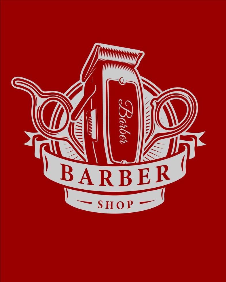 sfondo rosso barbiere logo disegno vettoriale