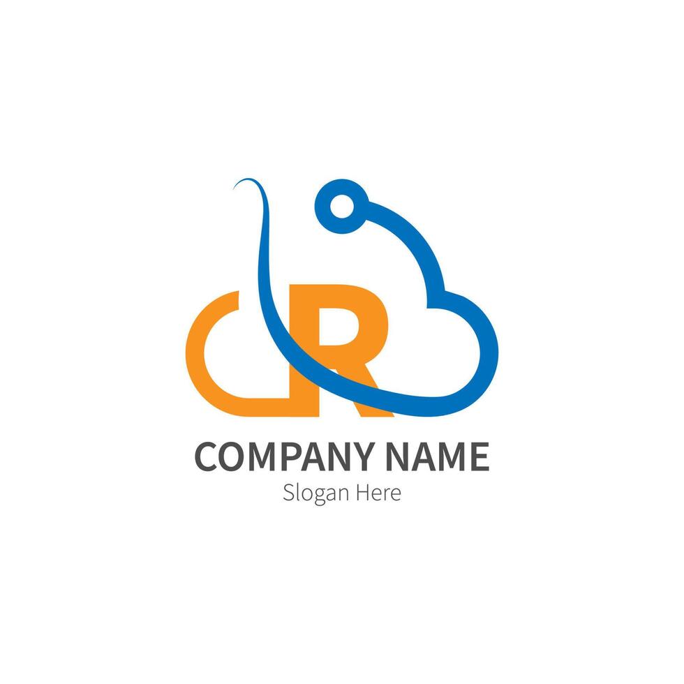 lettera r combinata con il logo dell'icona della tecnologia cloud vettore