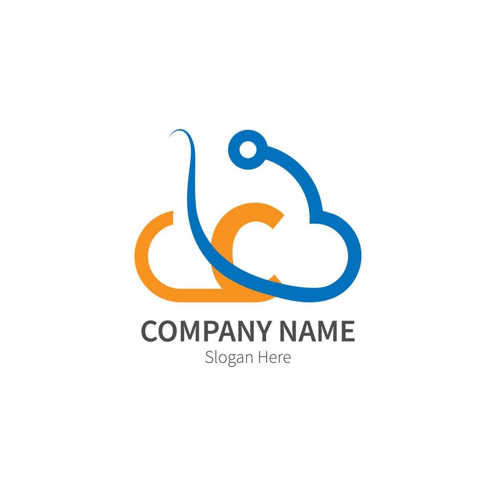 lettera c combinata con il logo dell'icona della tecnologia cloud vettore