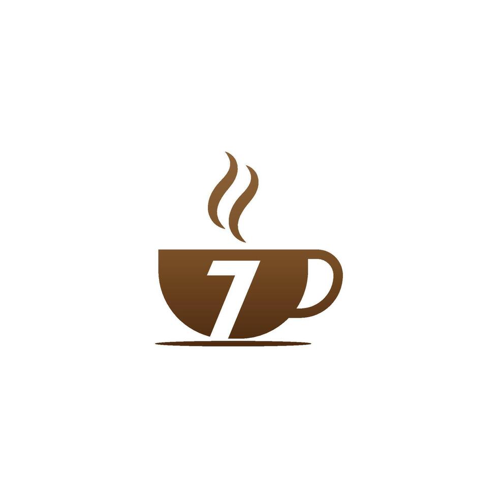 tazza di caffè icona design numero 7 logo vettore