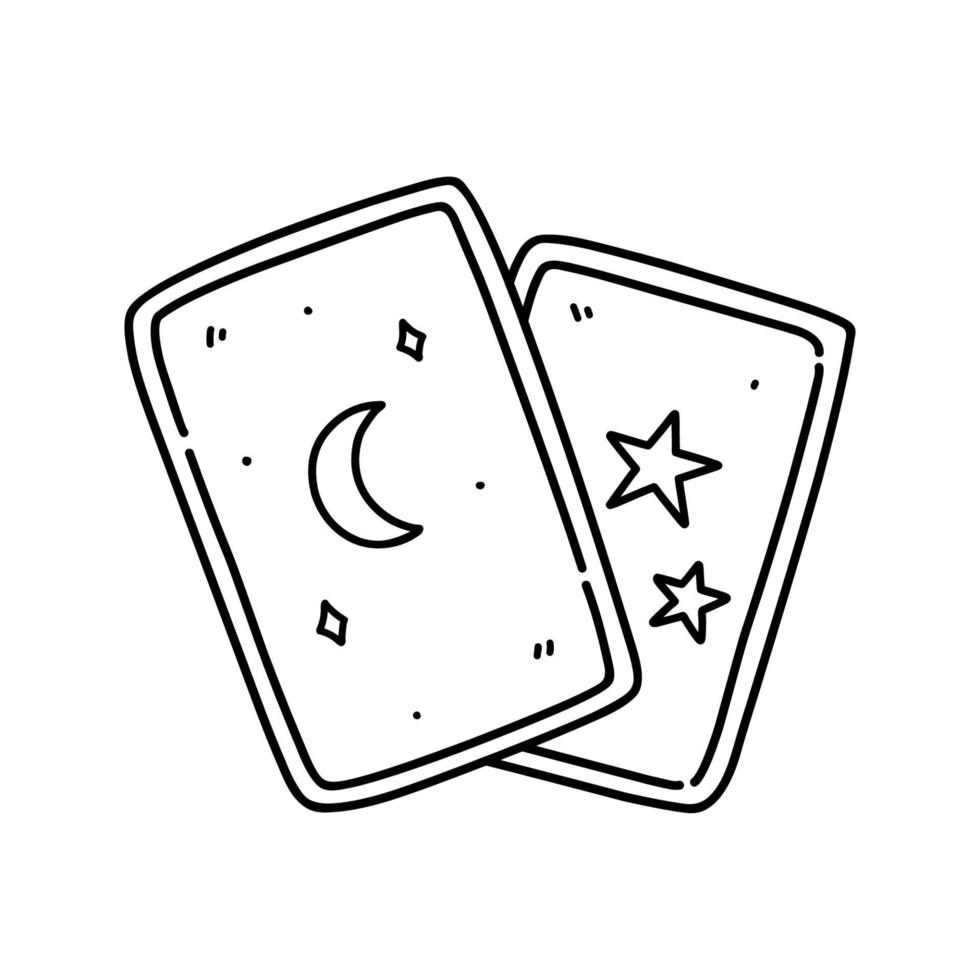 tarocchi magici isolati su sfondo bianco. oggetti esoterici e occulti per la predizione. illustrazione disegnata a mano di vettore in stile doodle. perfetto per carte, decorazioni, logo, disegni vari.