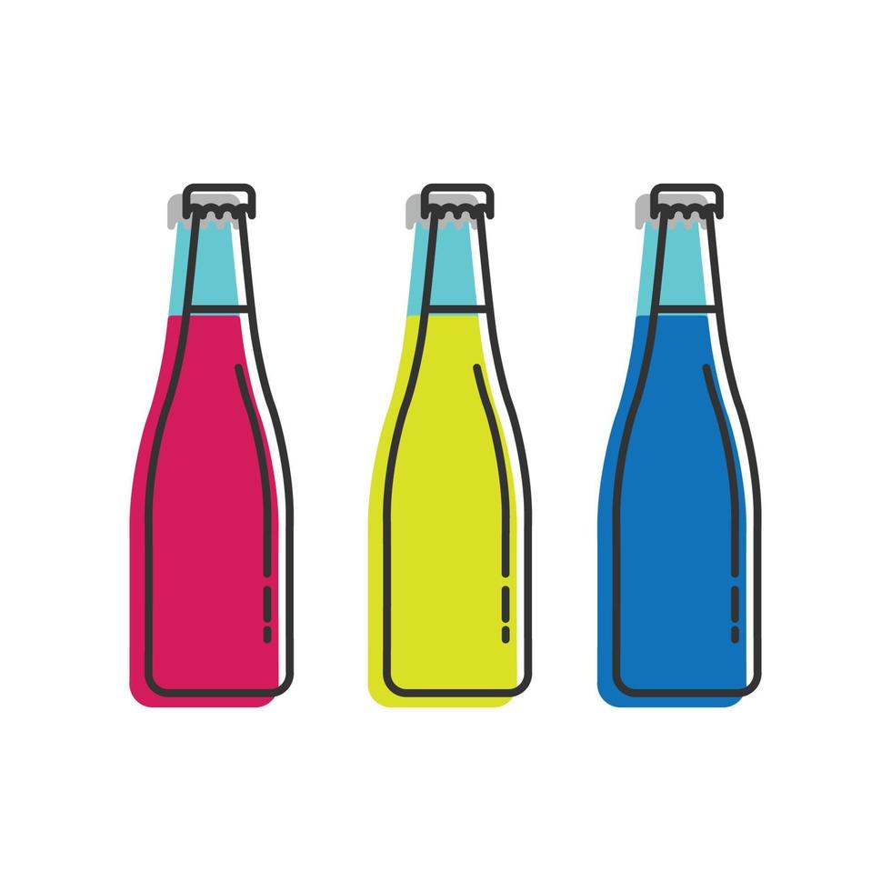 bottiglie di vetro colorate con sfondo bianco vettore