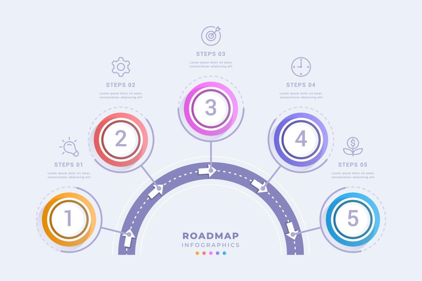 modello di infografica roadmap professionale con illustrazione di progettazione di cinque passaggi vettore