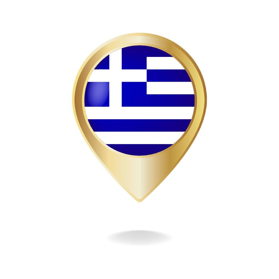 bandiera della grecia sulla mappa del puntatore dorato, illustrazione vettoriale eps.10