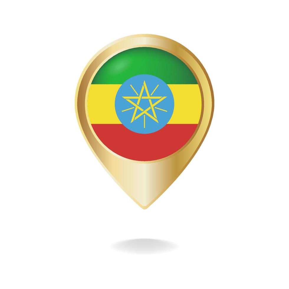 bandiera dell'Etiopia sulla mappa del puntatore dorato, illustrazione vettoriale eps.10