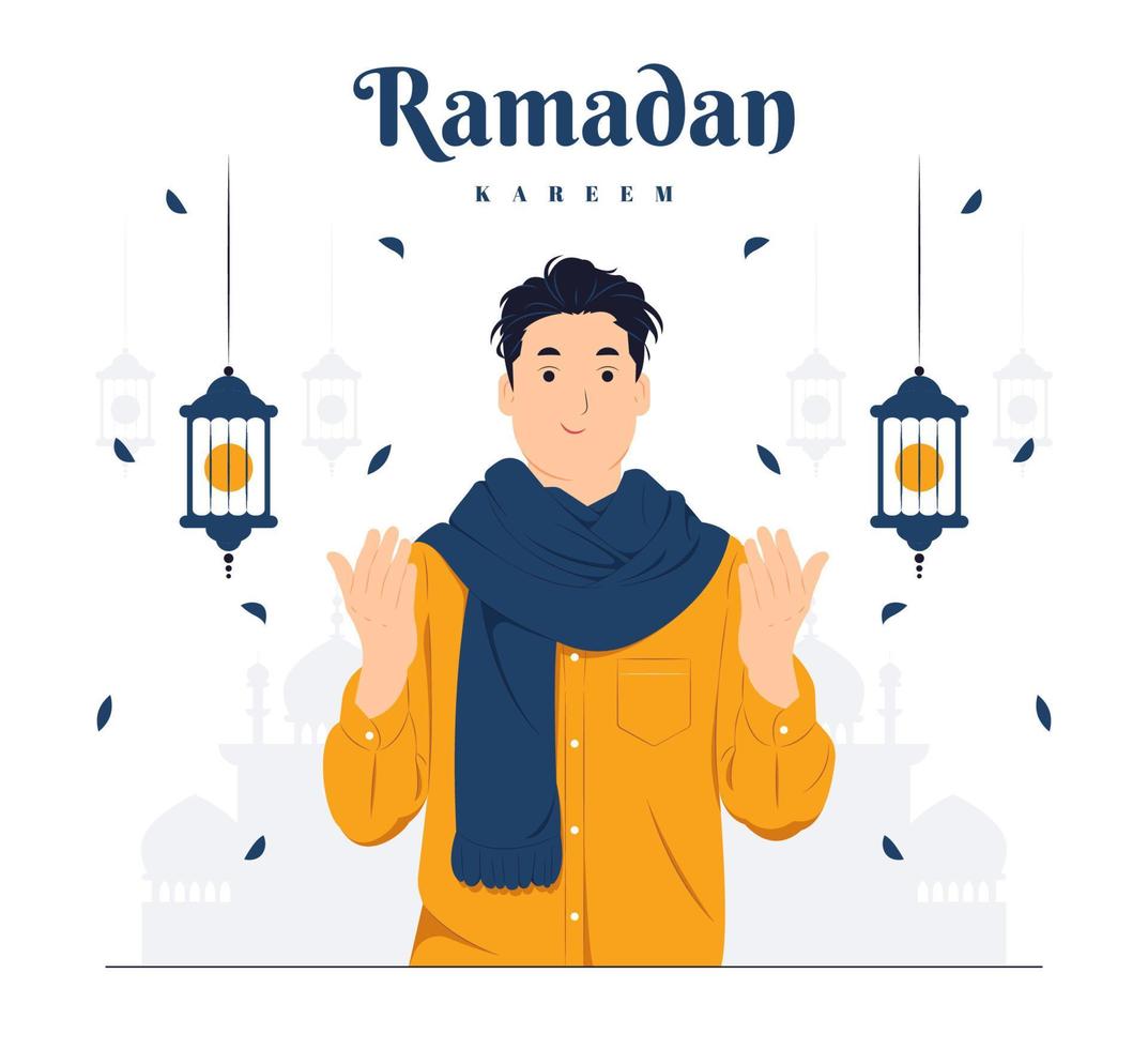 l'uomo prega sull'illustrazione del concetto di ramadan kareem vettore