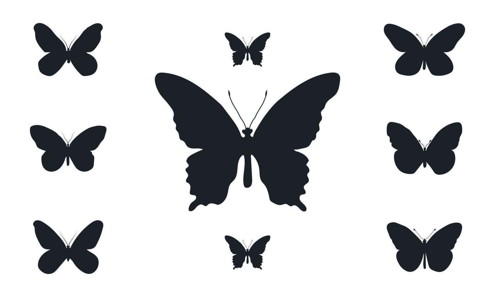 insieme della siluetta delle farfalle. illustrazione vettoriale