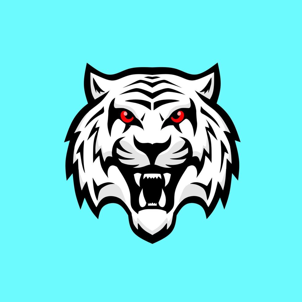 modello logo testa faccia tigre bianca con occhi rossi vettore