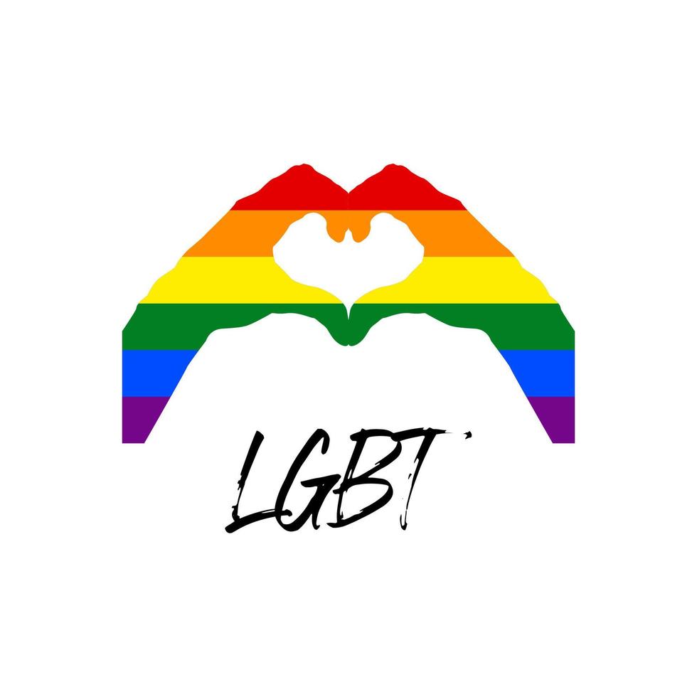simbolo lgbt con illustrazione vettoriale a forma di cuore della mano per gay, lesbiche, bisessuali, transgender, asessuali, intersessuali e queer, amore o diritti sessuali.