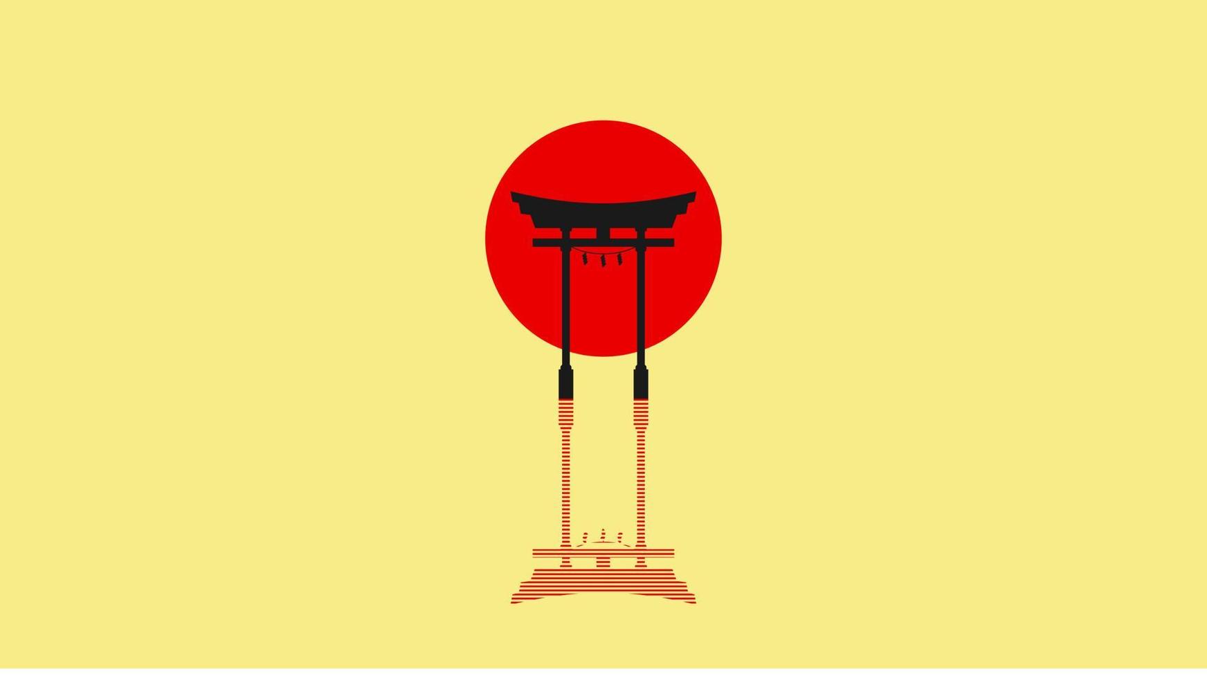 cancello torii giapponese. simbolo del Giappone, religione shintoista. sacro tori in legno rosso arch. ingresso antico, patrimonio orientale e punto di riferimento. architettura religiosa orientale. illustrazione vettoriale design piatto