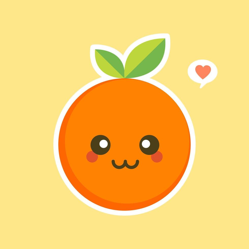 personaggio dei cartoni animati carino e kawaii arancione. illustrazione del carattere della frutta organica felice sana. agrumi ad alto contenuto di vitamina c. acido, aiutando a sentirsi freschi. vettore