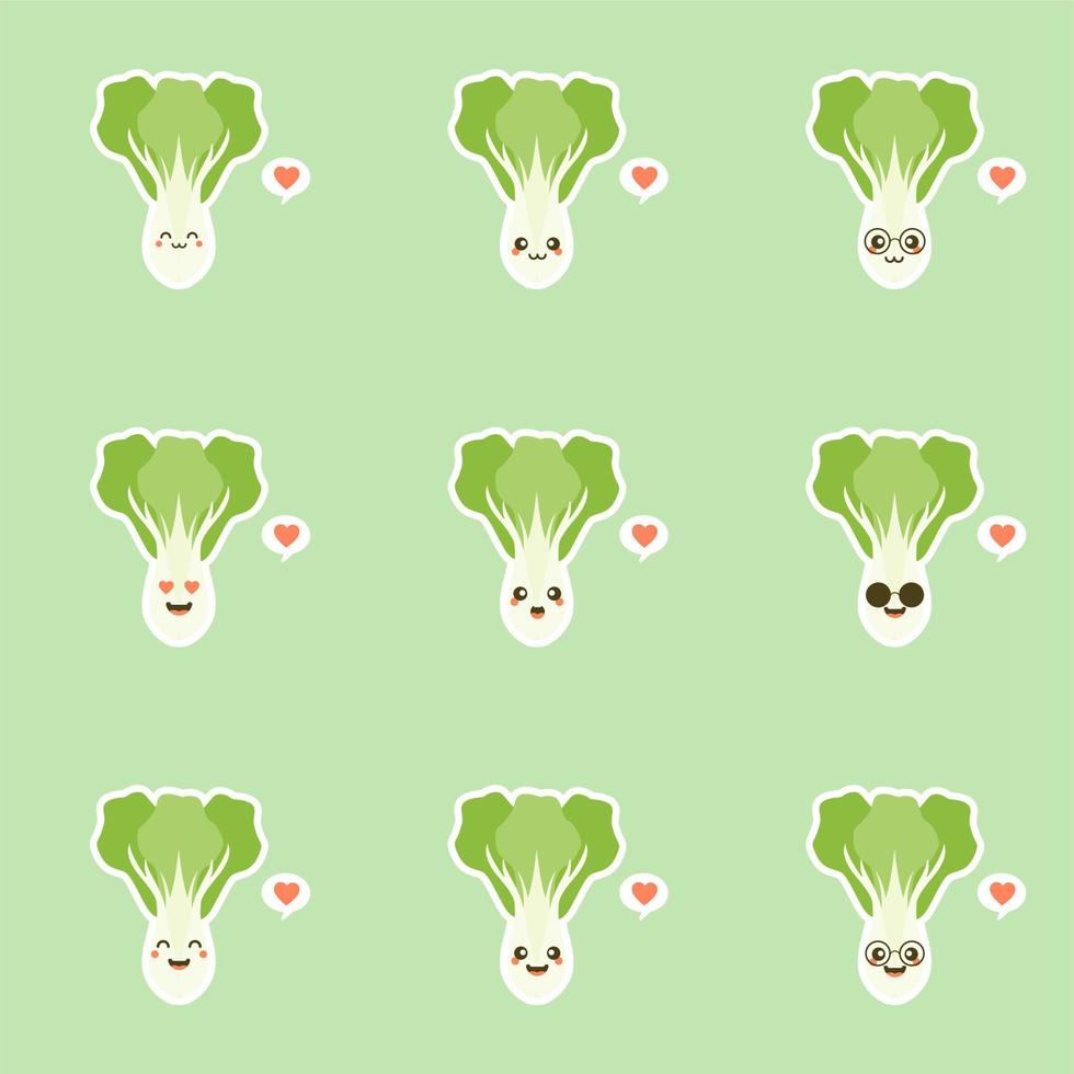 carino pak choi personaggio cartone animato mascotte vegetale cibo sano concetto isolato illustrazione vettoriale. personaggio bok choy vettore