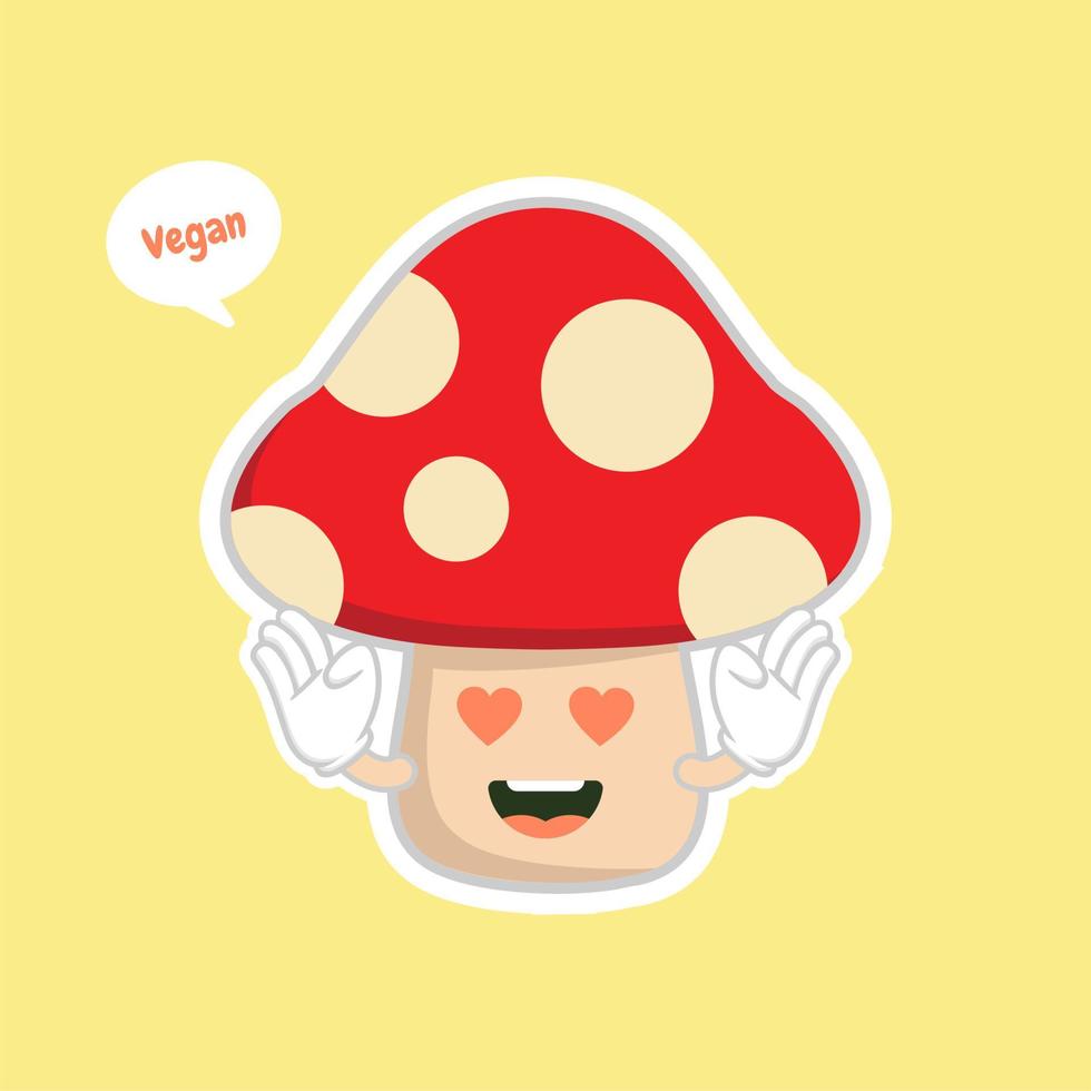 illustrazione vettoriale di design piatto con carattere di funghi carino e kawaii