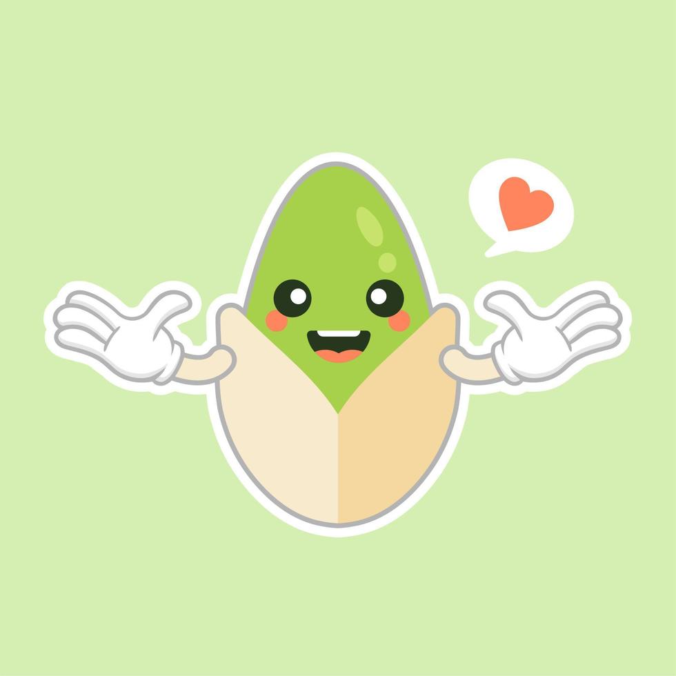 simpatico e kawaii personaggio dei cartoni animati di pistacchio. spuntino tradizionale. cibo salutare. ornamento dado. vettore