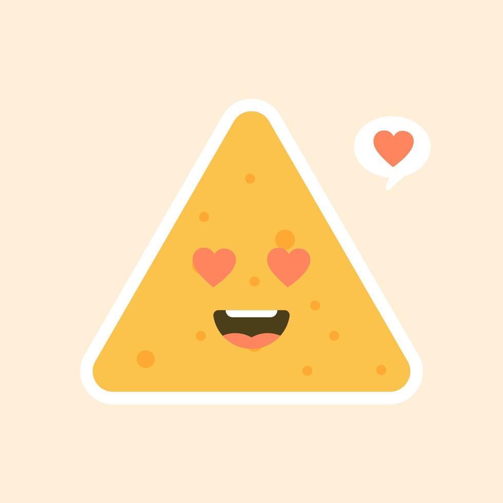 simpatico e kawaii cartone animato personaggio felice tortilla chip. illustrazione vettoriale di caratteri nachos