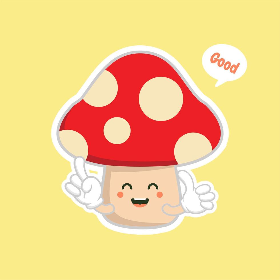 illustrazione vettoriale di design piatto con carattere di funghi carino e kawaii