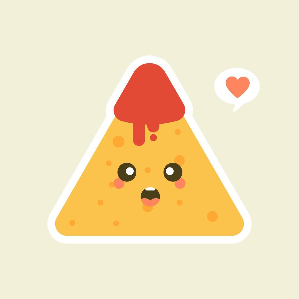 personaggi divertenti nachos con salsa di pomodoro. buon cibo messicano. illustrazione vettoriale