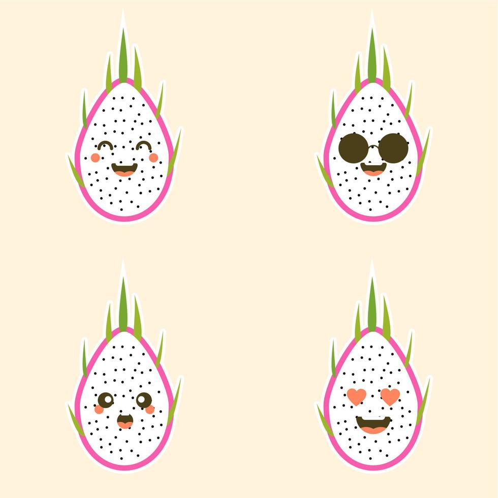 personaggio dei cartoni animati di frutta drago carino in stile kawaii. s design per magliette, adesivi, poster, carte, ecc. illustrazione vettoriale su sfondo colorato
