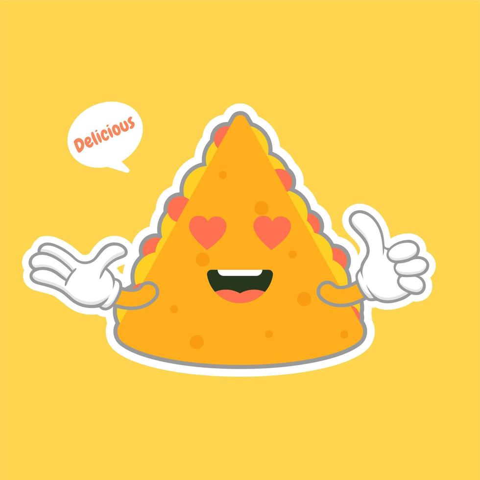 personaggio quesadilla carino e kawaii. illustrazione di design piatto cibo messicano. emoji carino disegnato a mano. emoticon piatto vettoriale illustrazione di fast food messicano. spezie cibo tradizionale