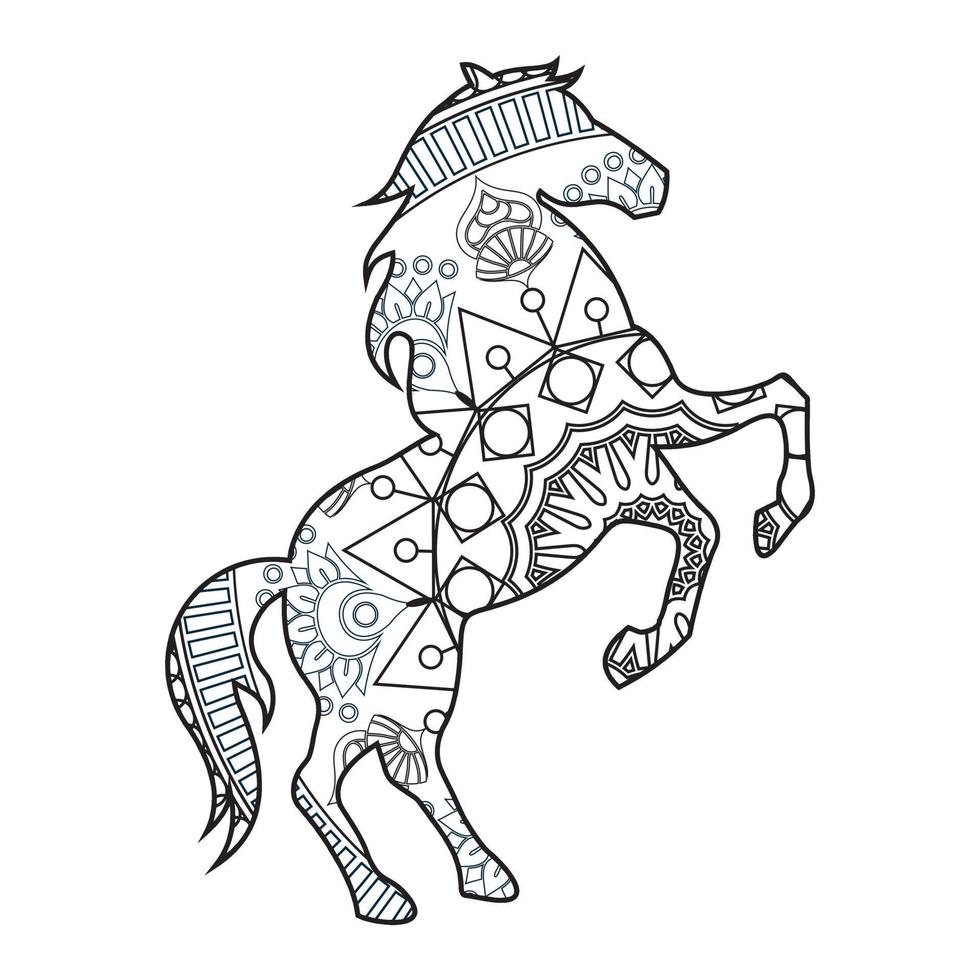 Pagina da colorare di cavallo mandala vettore