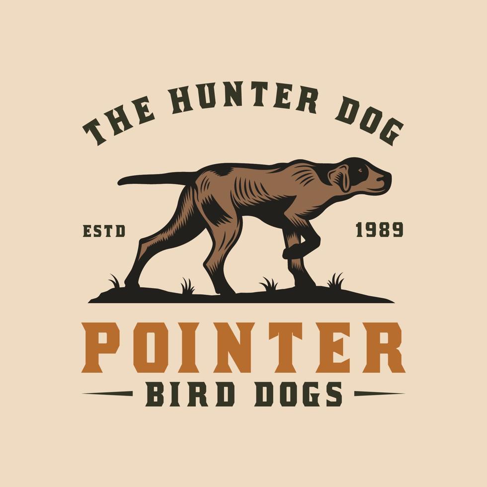 Distintivo dell'emblema del cane da caccia con puntatore inglese vettore