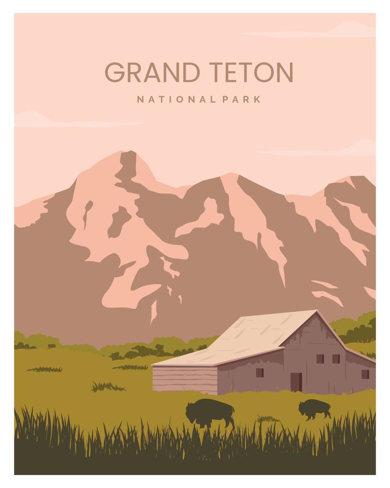 sfondo del paesaggio del parco nazionale di Grand Teton. viaggio in wyoming adatto per poster, cartoline, stampe d'arte, vettore