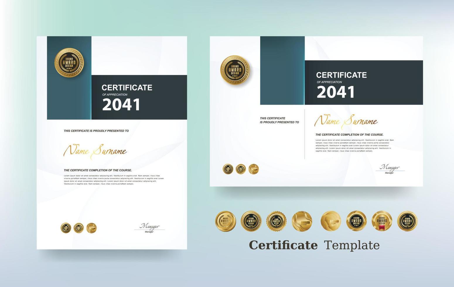 modello di certificato di apprezzamento e distintivi premium di lusso dorato di vettore