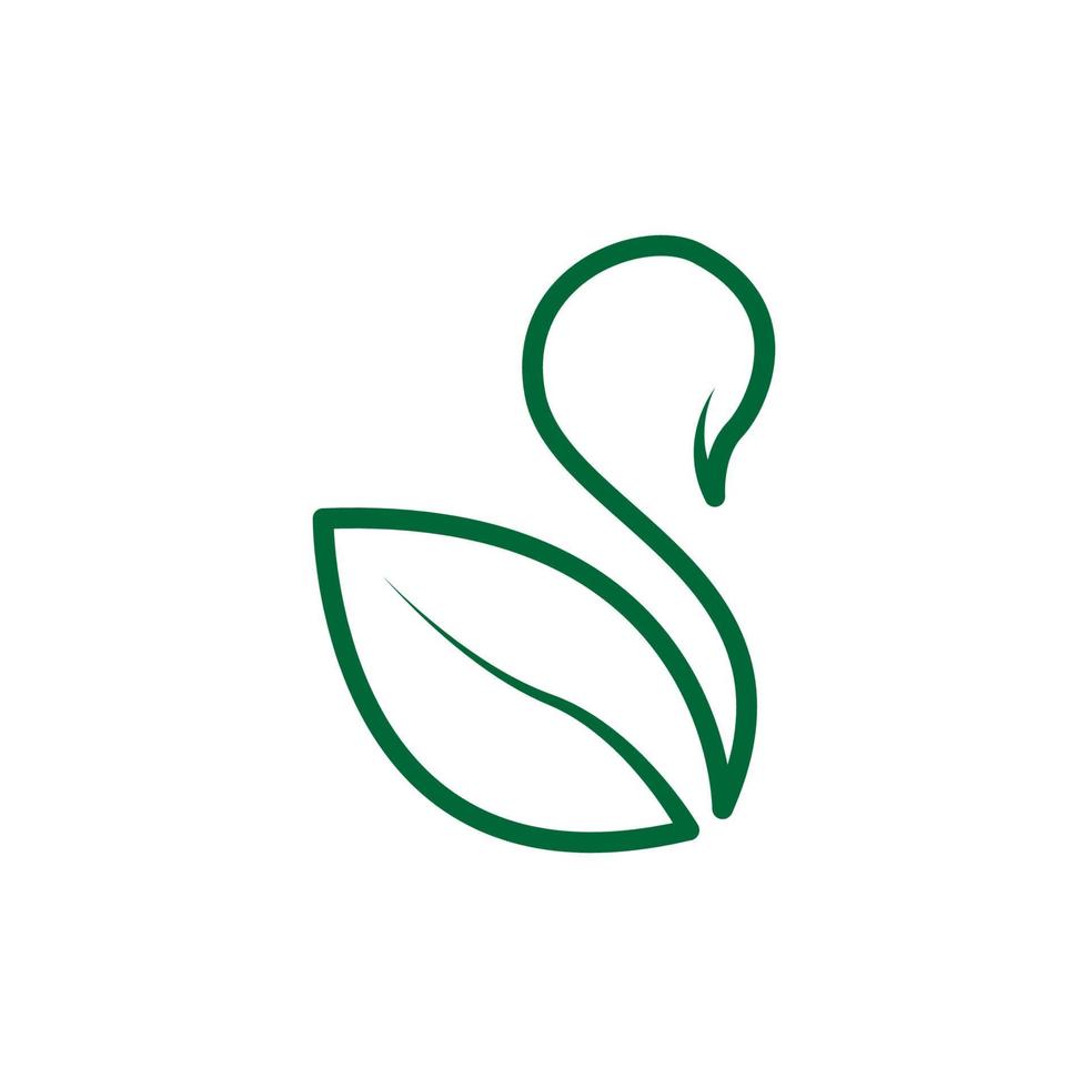 cigno di linea con foglia verde concetto naturale logo icona vettore simbolo illustrazione design