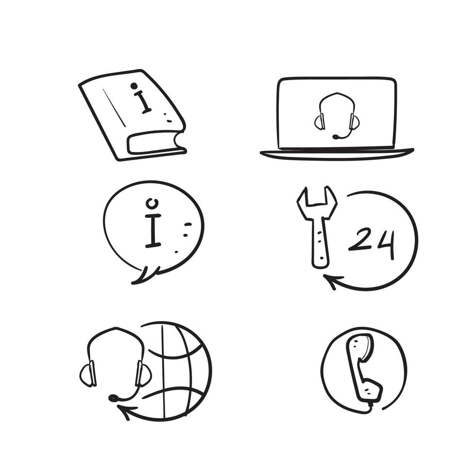 contatto doodle disegnato a mano e icona di illustrazione della linea di supporto isolata vettore