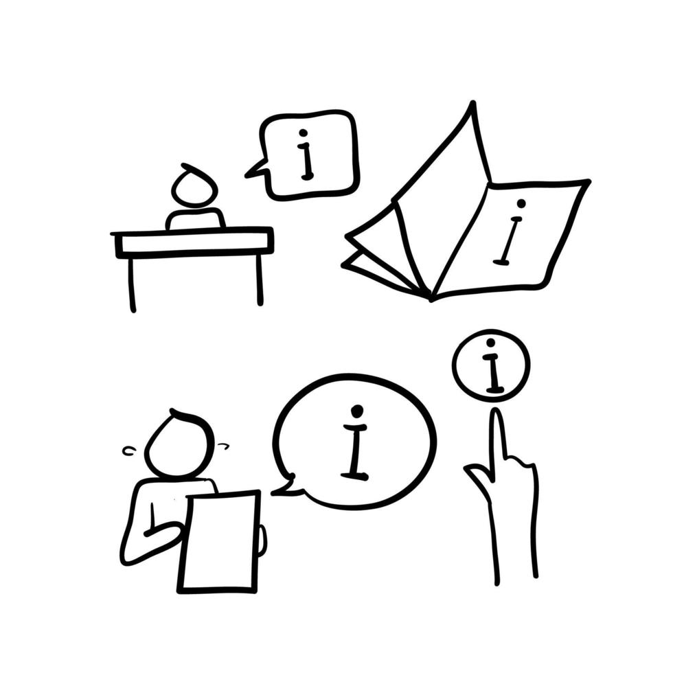 insieme semplice disegnato a mano di informazioni e illustrazione delle icone delle linee vettoriali relative all'help desk