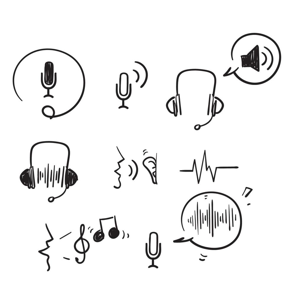 disegno a mano doodle semplice insieme di icone della linea vettoriale relative alla voce illustrazione