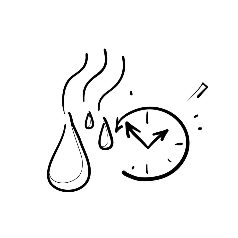 vettore di illustrazione dell'icona del tempo di asciugatura del doodle disegnato a mano isolato