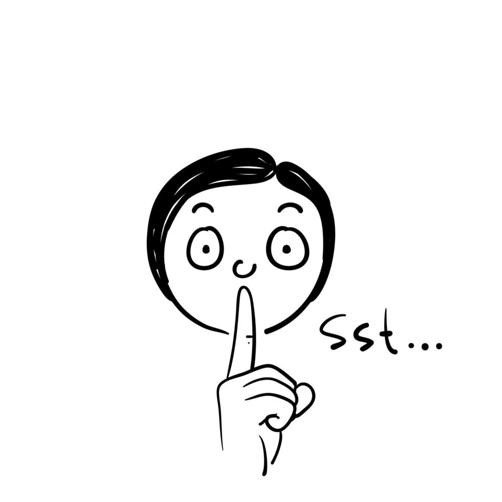 simbolo di gesto del dito in bocca di doodle disegnato a mano per l'illustrazione del silenzio vettore