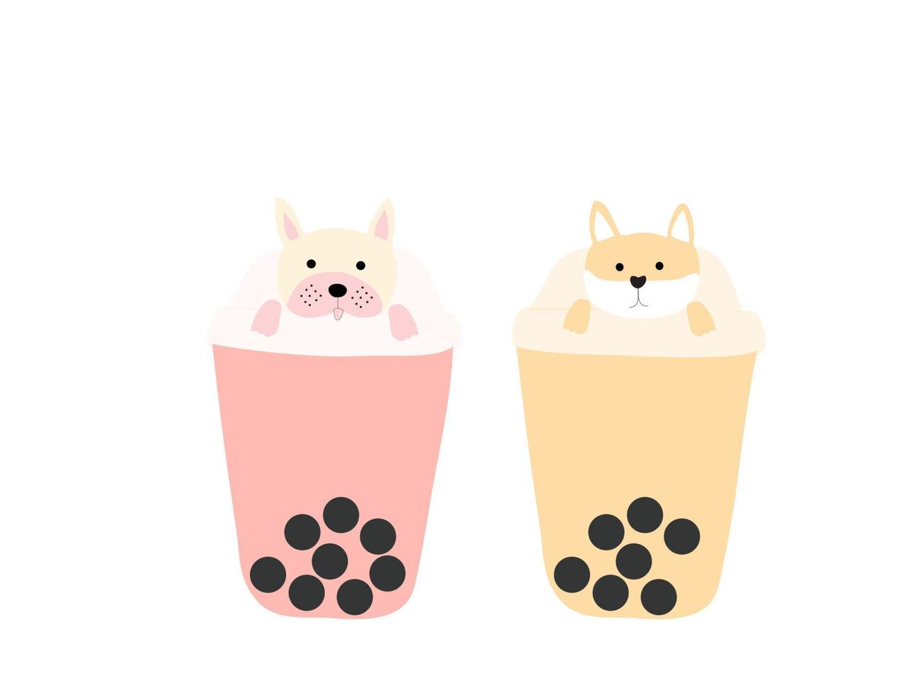belle tazze da tè a bolle con illustrazione vettoriale di cani adorabili