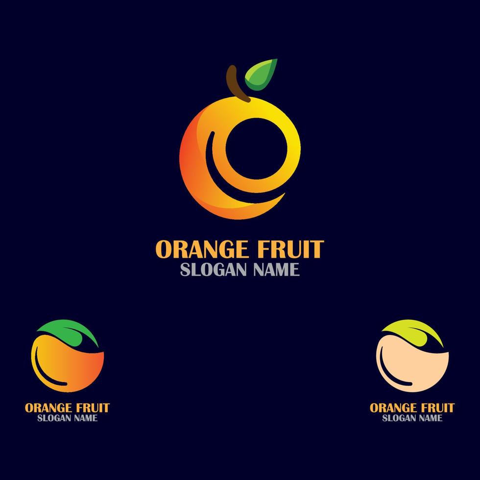 vettore di concetto di design del logo di frutta arancione, illustrazione del modello di logo arancione