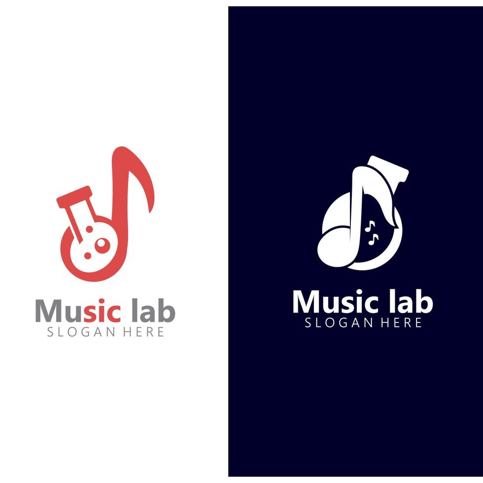 musica con il vettore di concetto di progettazione di logo di scienza di laboratorio. vettore di chimica