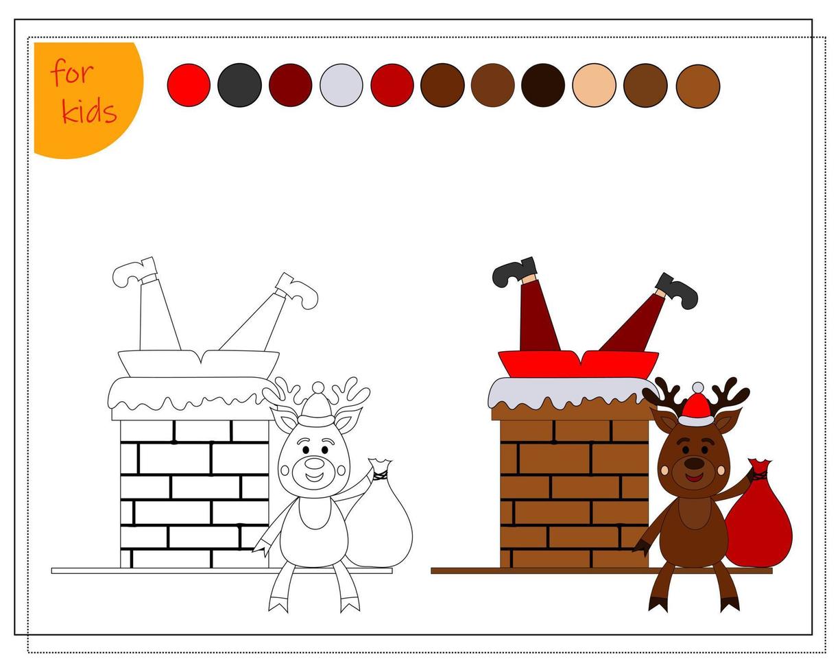 libro da colorare per bambini, Babbo Natale è bloccato in una pipa. vettore