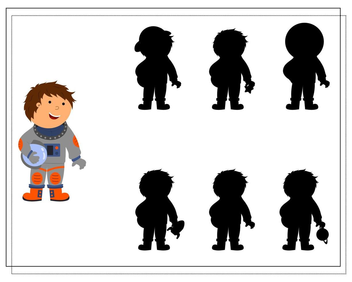 un gioco di puzzle per bambini, attraversa un labirinto, un astronauta e un razzo. vettore