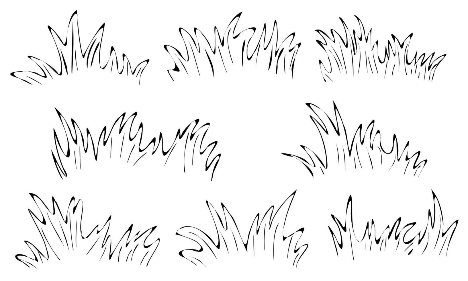 vettore di erba in bianco e nero, cartone animato di schizzo di erba