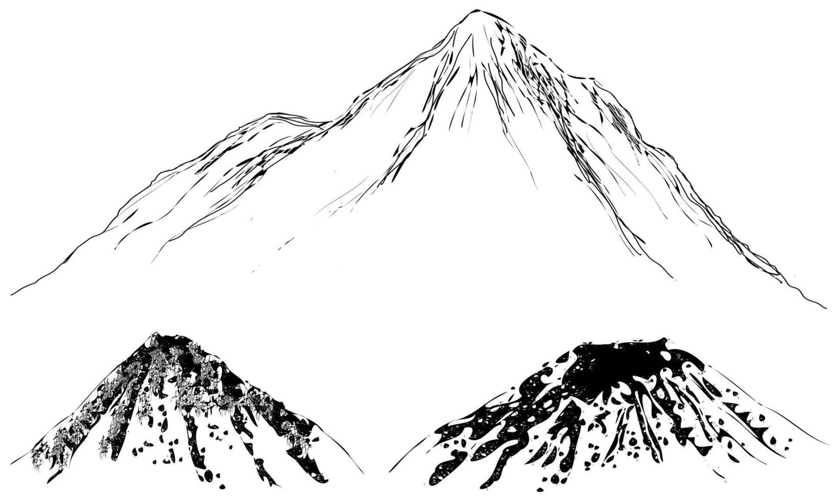 montagna d'epoca in bianco e nero, logo dell'icona della valle di montagna vettore