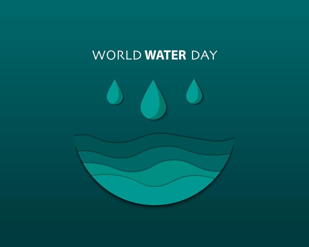 giornata mondiale dell'acqua con papercut a goccia d'acqua e onde vettore