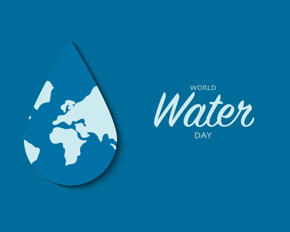 giornata mondiale dell'acqua con gocciolamento d'acqua e mappa del mondo vettore