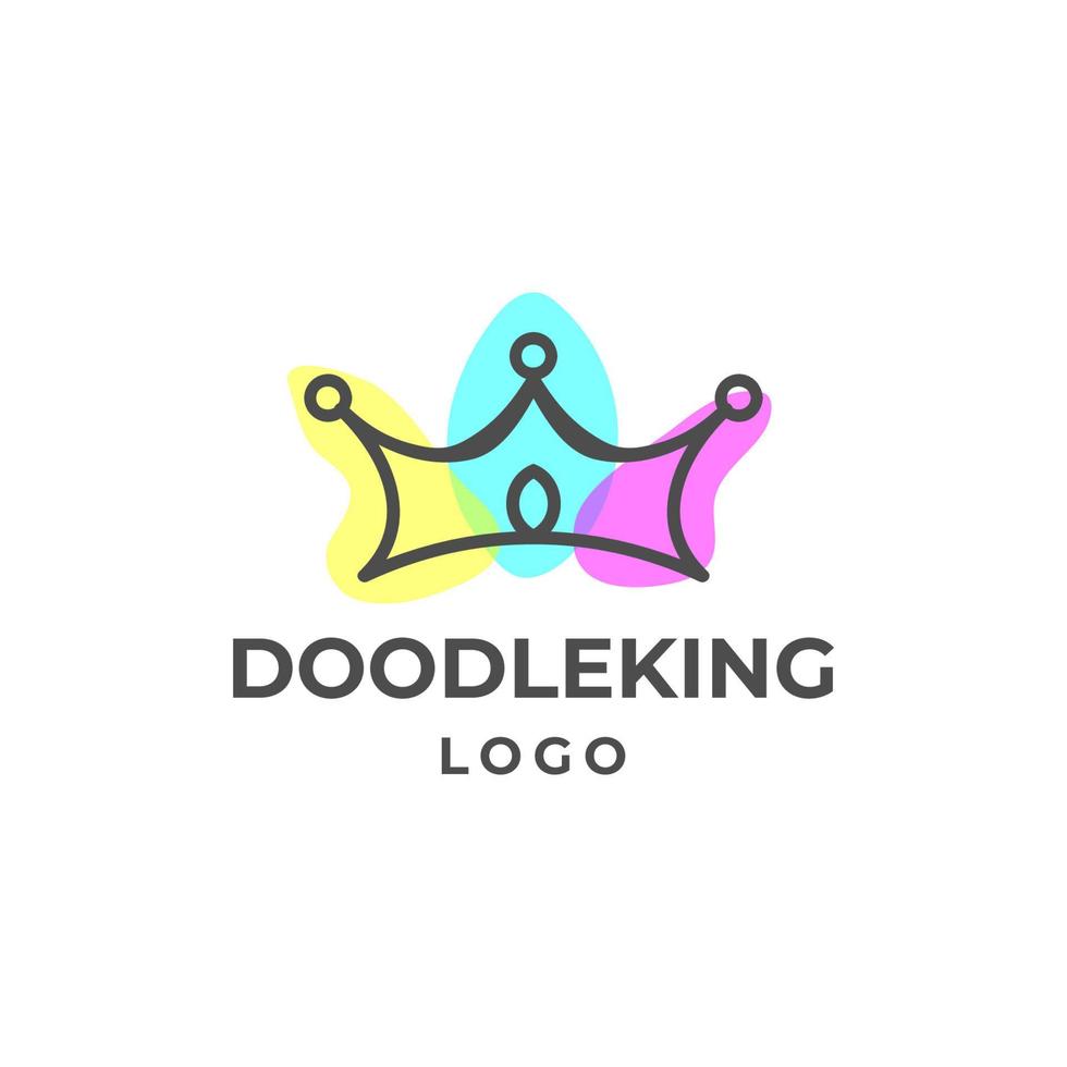 elemento di design del logo vettoriale in stile doodle corona carino
