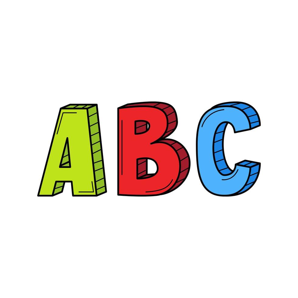 le lettere abc in stile doodle. illustrazione vettoriale colorata disegnata a mano. gli elementi di design sono isolati su uno sfondo bianco