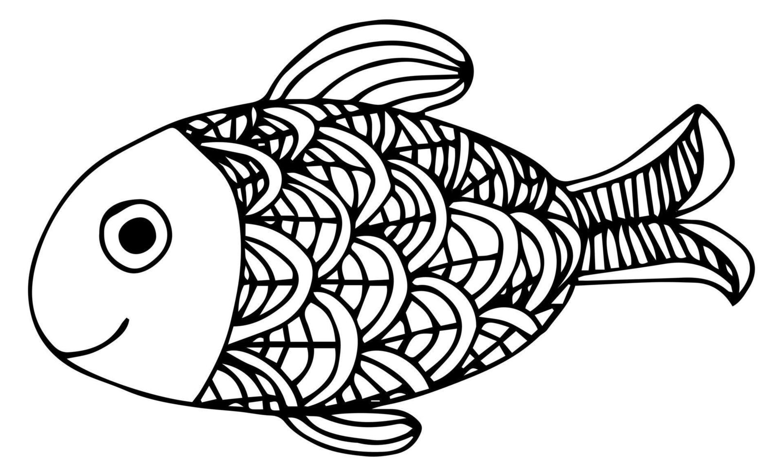 simpatica pagina da colorare per bambini con pesci vettore
