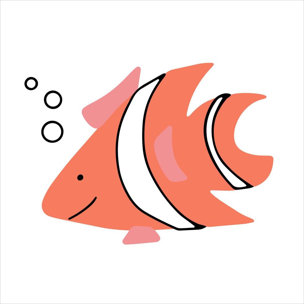 carino pesce sorridente con faccia bambino icona disegnata a mano in stile doodle vettore