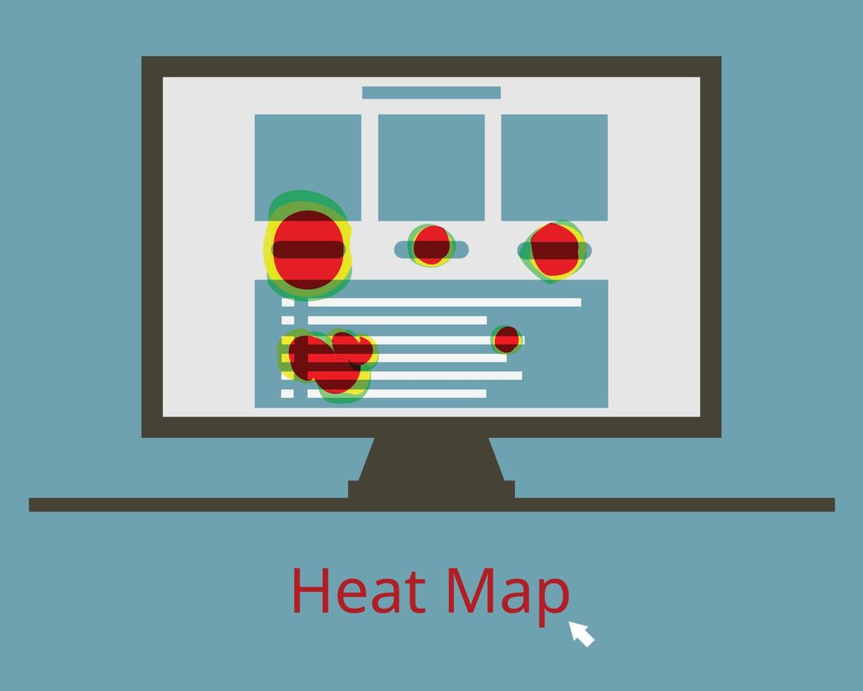 la tecnica di visualizzazione dei dati chiamata pagina Web heatmap mostra il comportamento dell'utente su pagine Web specifiche vettore