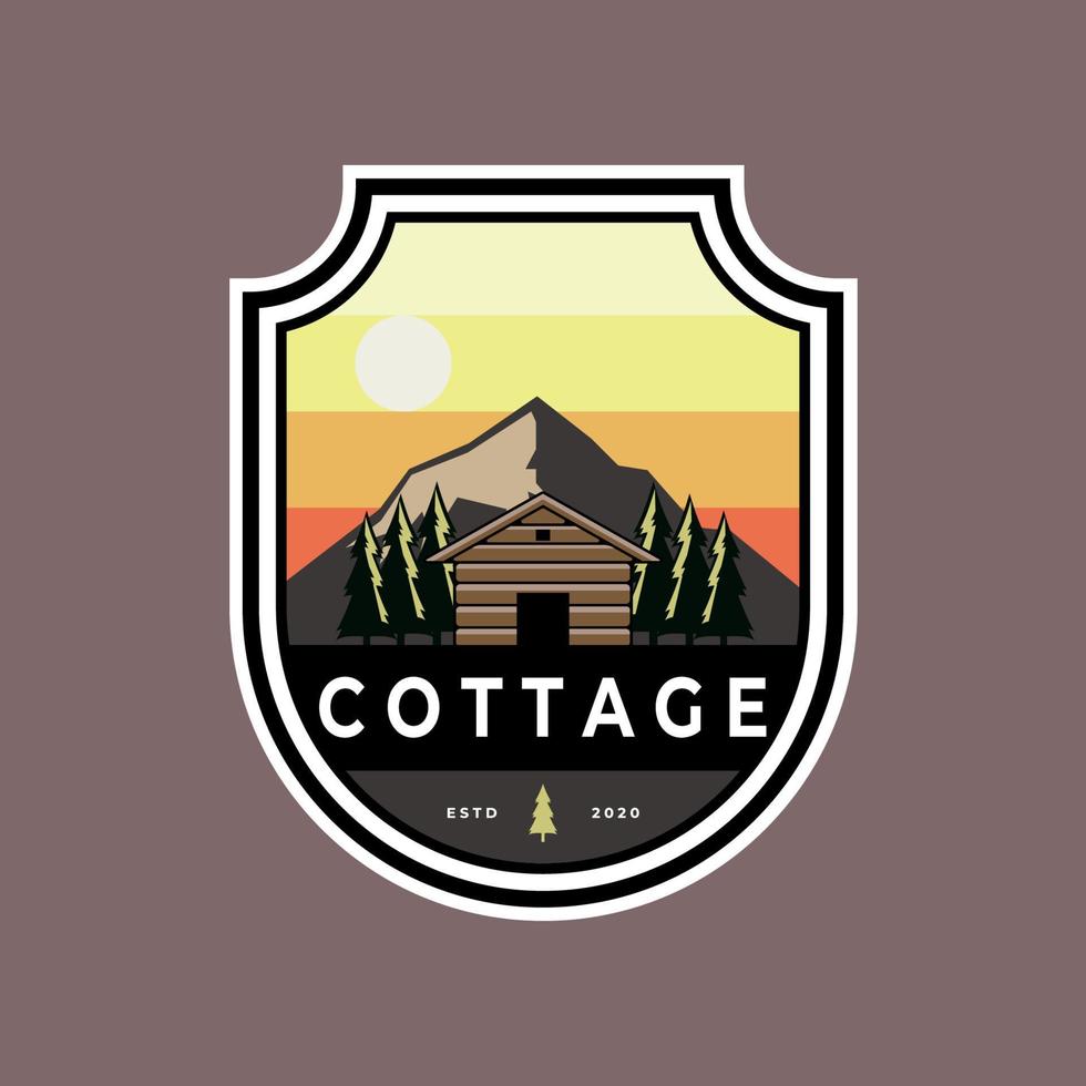 illustrazione vettoriale del logo dell'emblema della cabina del cottage moderno vintage