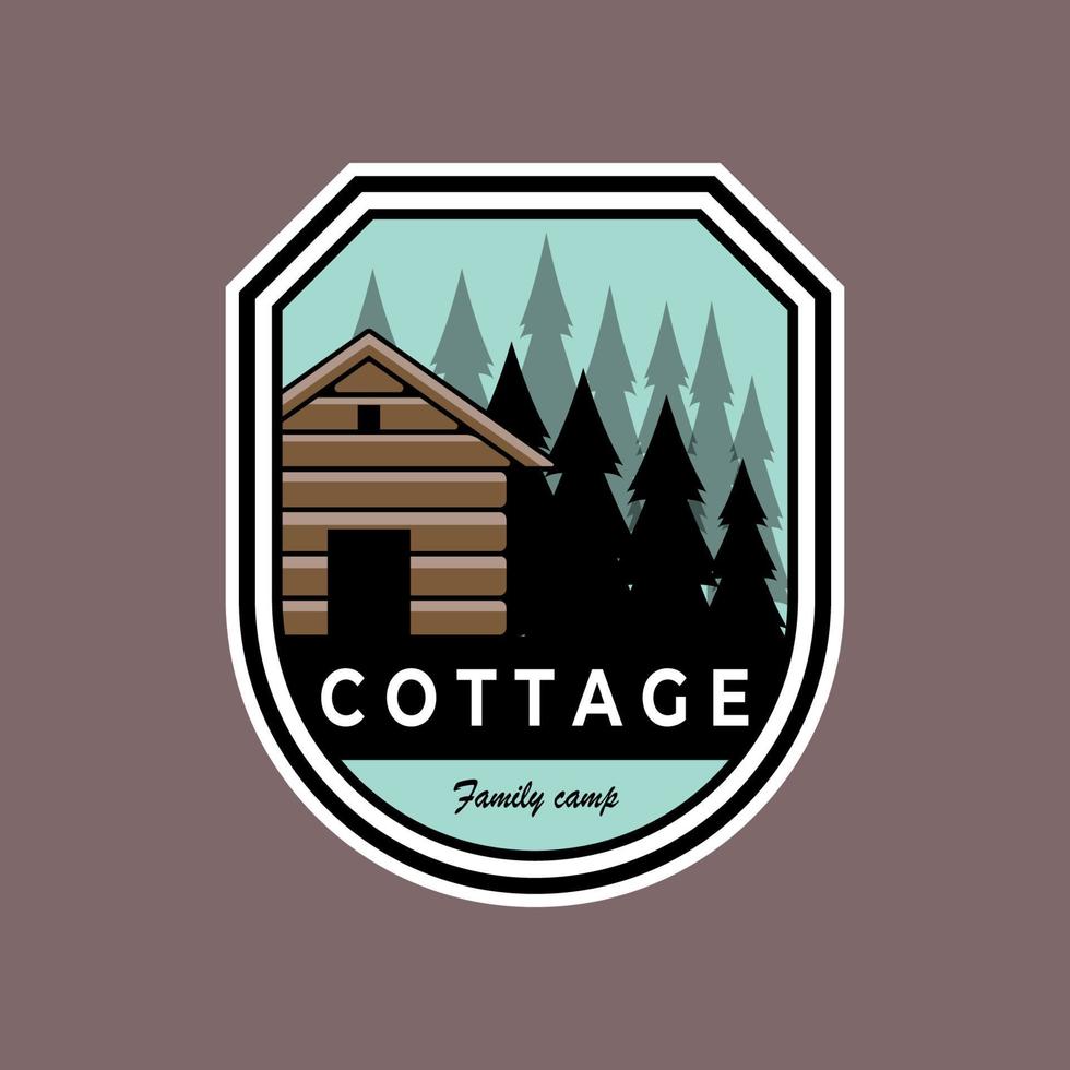 illustrazione vettoriale del logo dell'emblema della cabina del cottage moderno vintage