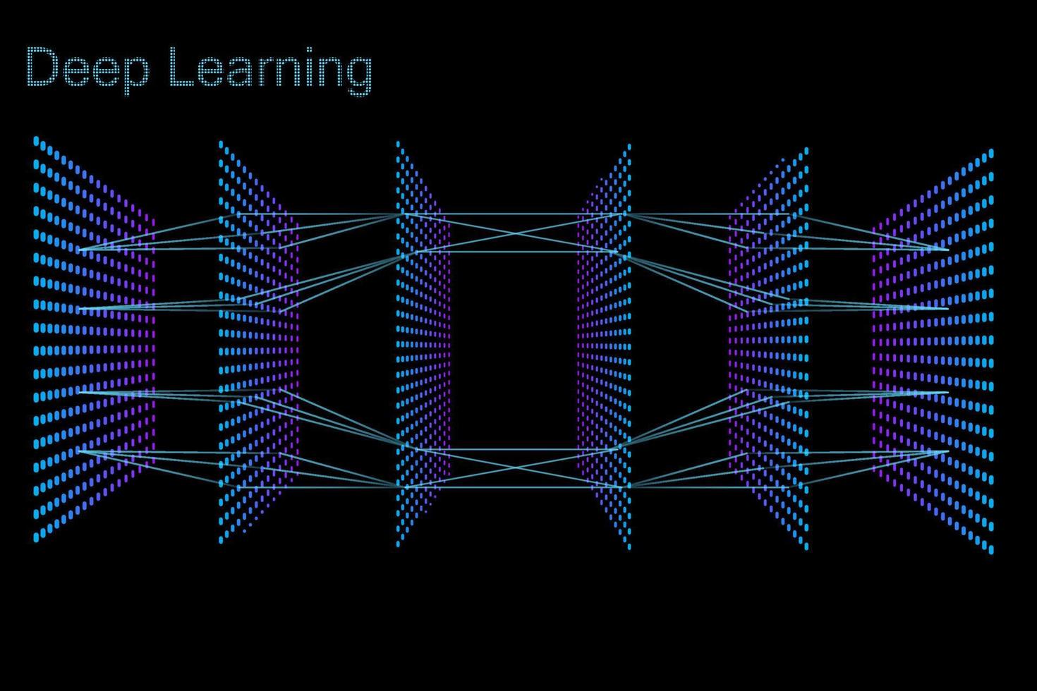 rete neurale neon 3d con sei strati vettore